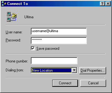 Screenshot of the Dial-Up Networking window.